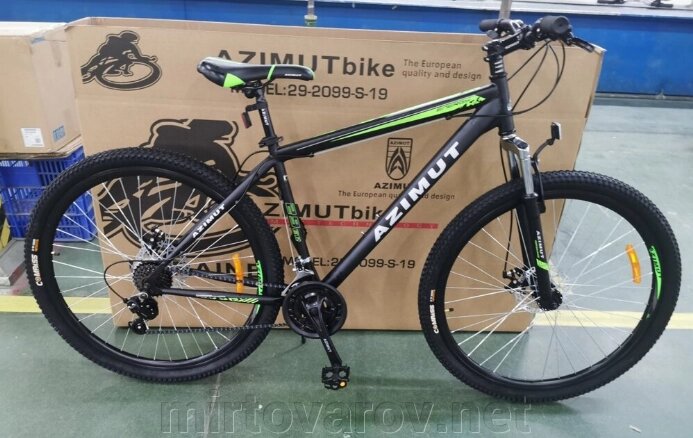Дорослий спортивний гірський велосипед AZIMUT ENERGY колеса 26 дюймів FRD / рама 21" / чорно-зелений від компанії Мір товарів - фото 1