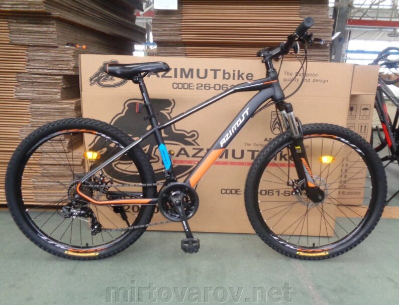 Дорослий спортивний гірський велосипед AZIMUT GEMINI колеса 26 дюймів GFRD / SHIMANO / рама 15.5"/ чорно-оранж від компанії Мір товарів - фото 1