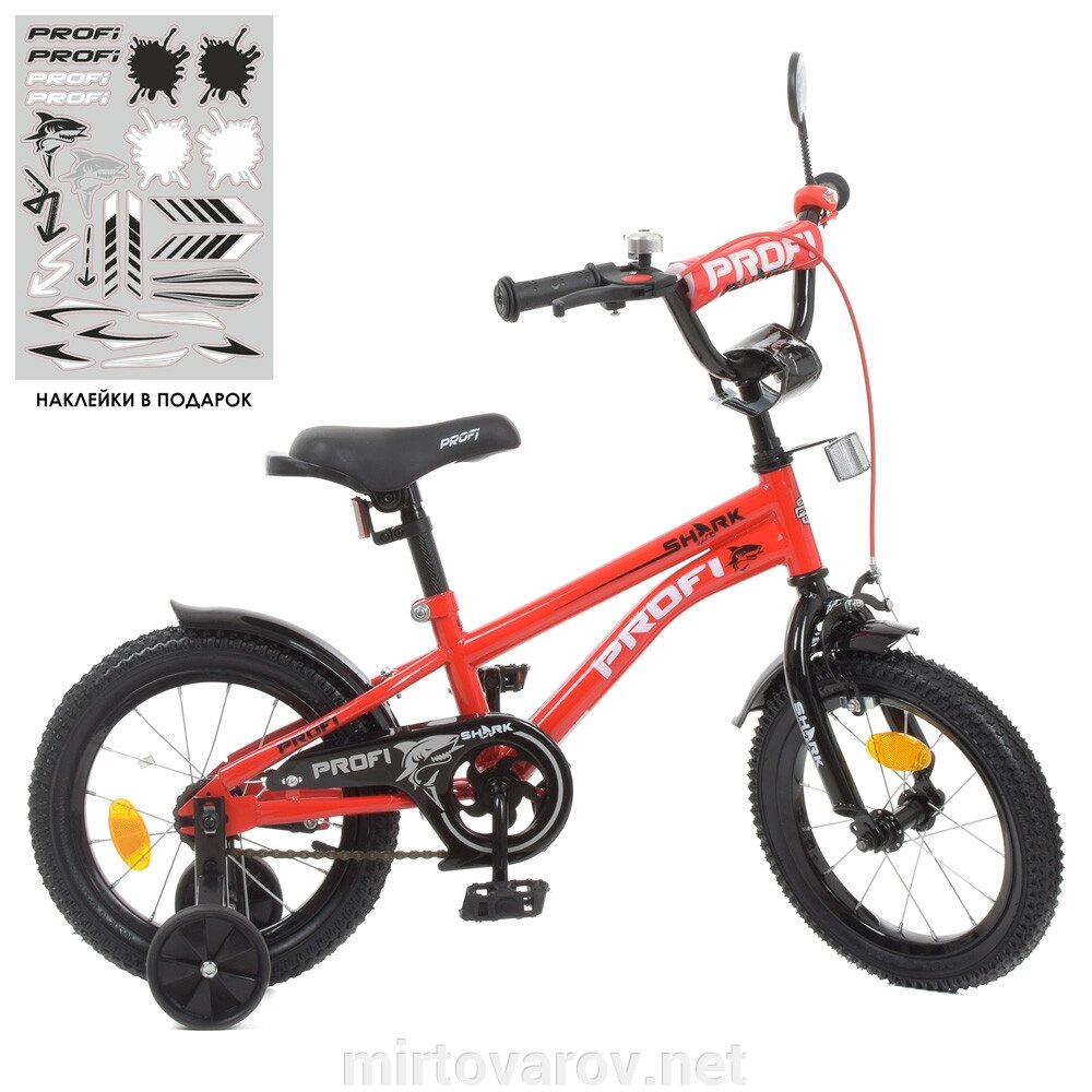 Двоколісний дитячий велосипед 14 дюймів PROFI Y14211-1 Shark з додатковими колесами / червоно-чорний ** від компанії Мір товарів - фото 1