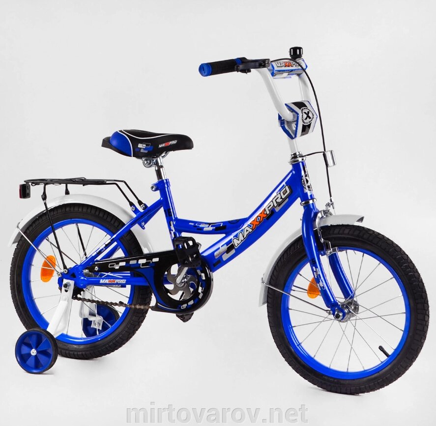 Двоколісний дитячий велосипед 16 дюймів MAXXPRO-N16-6 з додатковими колесами / для хлопчика синій від компанії Мір товарів - фото 1