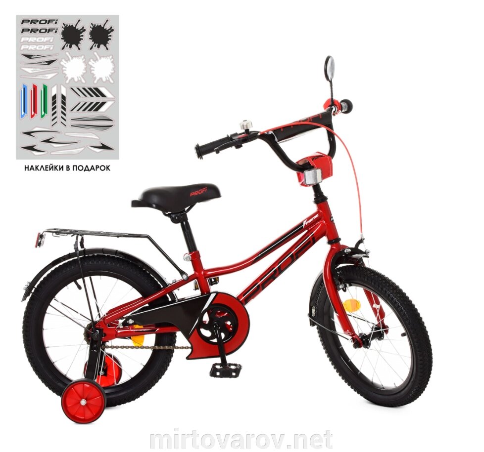 Двоколісний дитячий велосипед 16 дюймів PROFI Y16221 Prime з додатковими колесами / червоний ** від компанії Мір товарів - фото 1