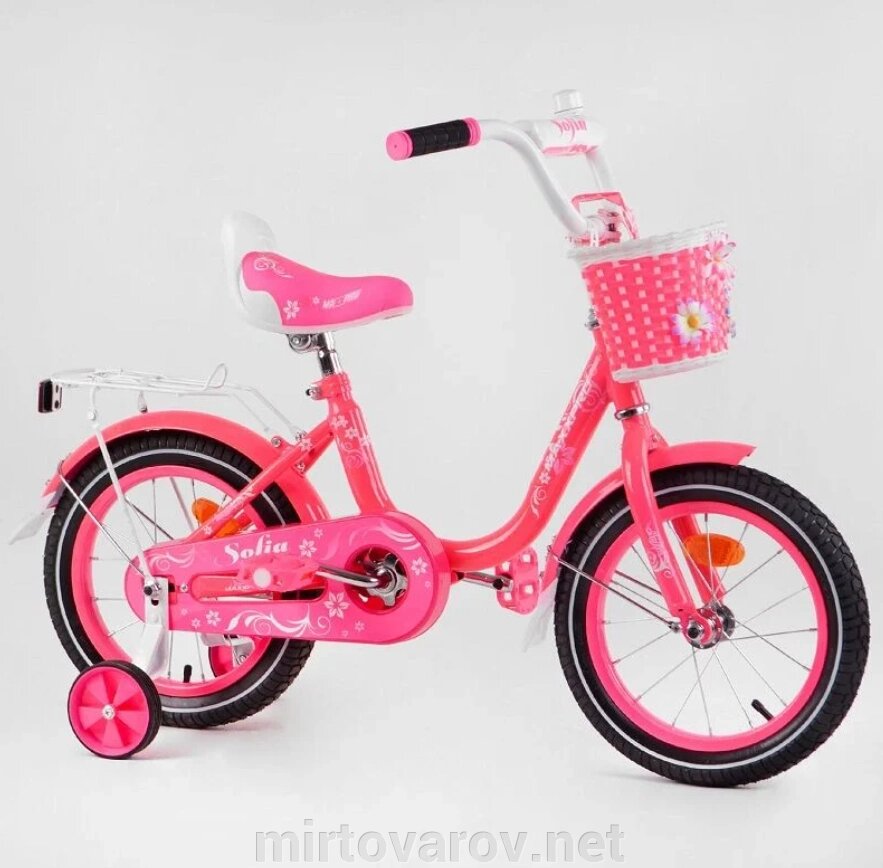 Двоколісний дитячий велосипед 16 дюймів SOFIA-N16-2 з кошиком і доповнений. колісами/для дівчинки рожевий від компанії Мір товарів - фото 1
