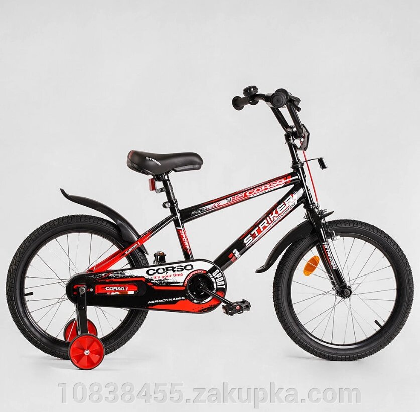 Двоколісний дитячий велосипед 18 дюймів CORSO EX-18902 Striker з доповнить. колесами/чорьо-червоний від компанії Мір товарів - фото 1