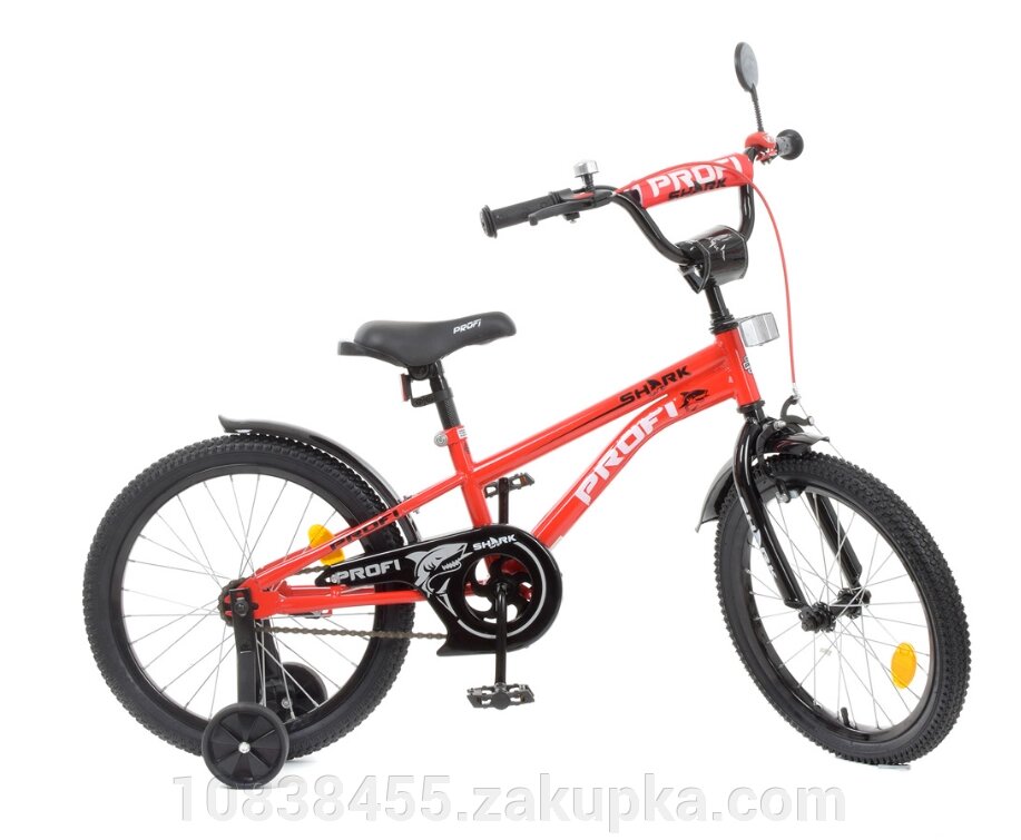 Двоколісний дитячий велосипед 18 дюймів PROFI Y18211-1 Shark з додатковими колесами / червоно-чорний від компанії Мір товарів - фото 1