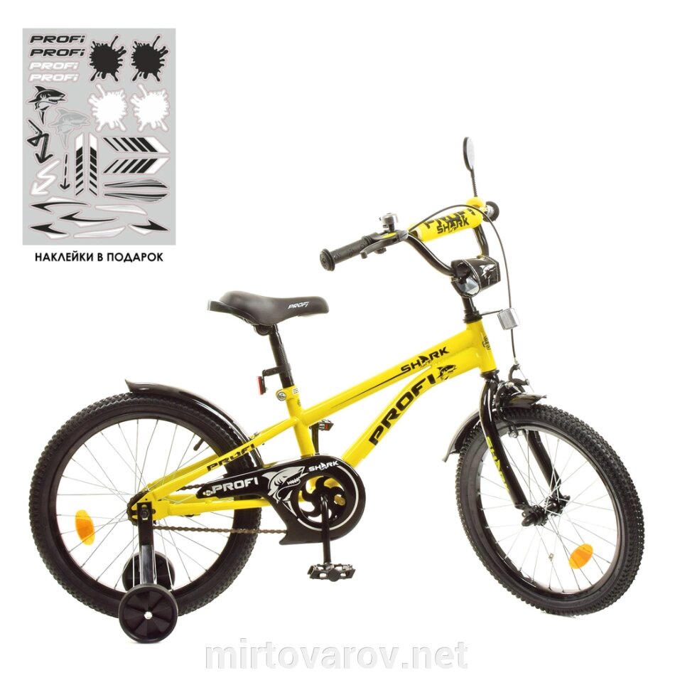Двоколісний дитячий велосипед 18 дюймів PROFI Y18214-1 Shark з додатковими колесами / жовто-чорний** від компанії Мір товарів - фото 1