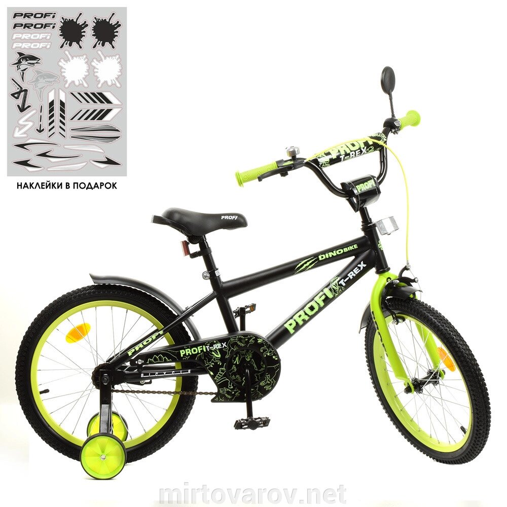 Двоколісний дитячий велосипед 18 дюймів PROFI Y1871-1 Dino з додатковими колесами / салатовий** від компанії Мір товарів - фото 1