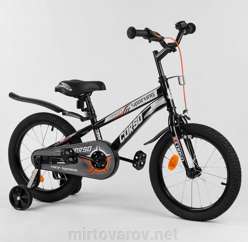 Двоколісний дитячий велосипед CORSO R-16317 колеса 16д з ручним гальмом і дзвіночком / чорно-білий від компанії Мір товарів - фото 1