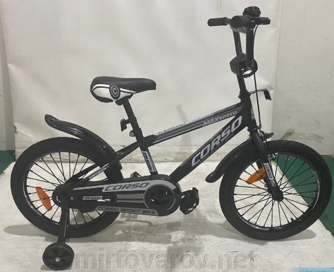 Двоколісний дитячий велосипед CORSO ST-16744 колеса 16д / сталеві протиударні диски / чорно-білий від компанії Мір товарів - фото 1