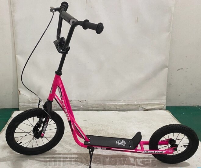 Двоколісний самокат для дітей від 3 років Corso MX 20204 на надувних колесах / ручний передній тормоз / рожевий від компанії Мір товарів - фото 1