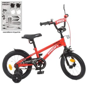 Двоколісний дитячий велосипед 14 дюймів PROFI Y14211-1 Shark з додатковими колесами / червоно-чорний
