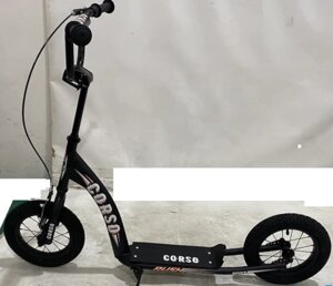 Двоколісний самокат для дітей від 3 років Corso CR-T 7171 на надувних колесах 12д / ручне гальмо / чорний