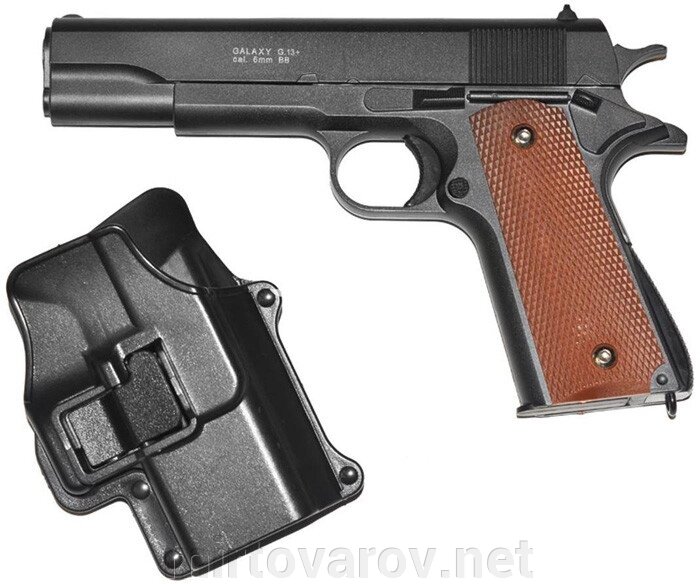 G13+ Страйкбольний пістолет Galaxy Colt M1911 Classic метал пластик з кульками та кобурою чорний від компанії Мір товарів - фото 1