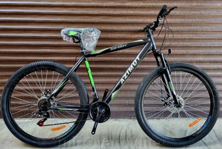 Гірський спортивний дорослий велосипед Azimut Spark (Азімут Спарк) 29 дюймів рама 19 чорно-салатовий від компанії Мір товарів - фото 1
