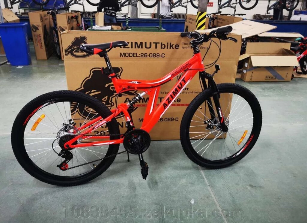 Гірський спортивний двопідвісний велосипед AZIMUT Blackmount 26 дюймів GFRD / SHIMANO / червоний від компанії Мір товарів - фото 1
