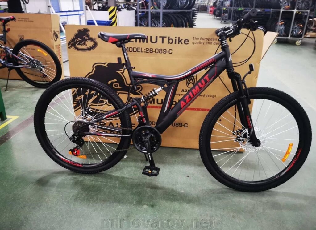 Гірський спортивний двопідвісний велосипед AZIMUT Blackmount 26 дюймів GFRD / SHIMANO / чорно-червоний від компанії Мір товарів - фото 1