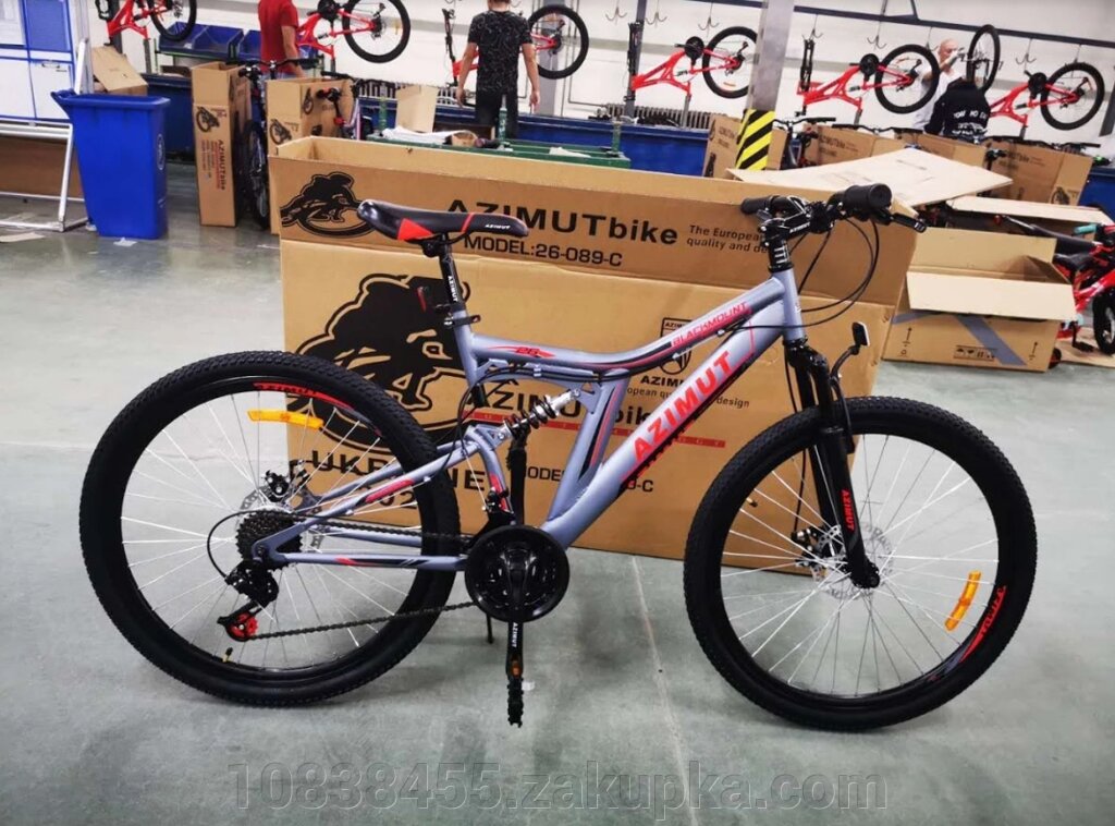 Гірський спортивний двопідвісний велосипед AZIMUT Blackmount 26 дюймів GFRD / SHIMANO / сіро-червоний від компанії Мір товарів - фото 1