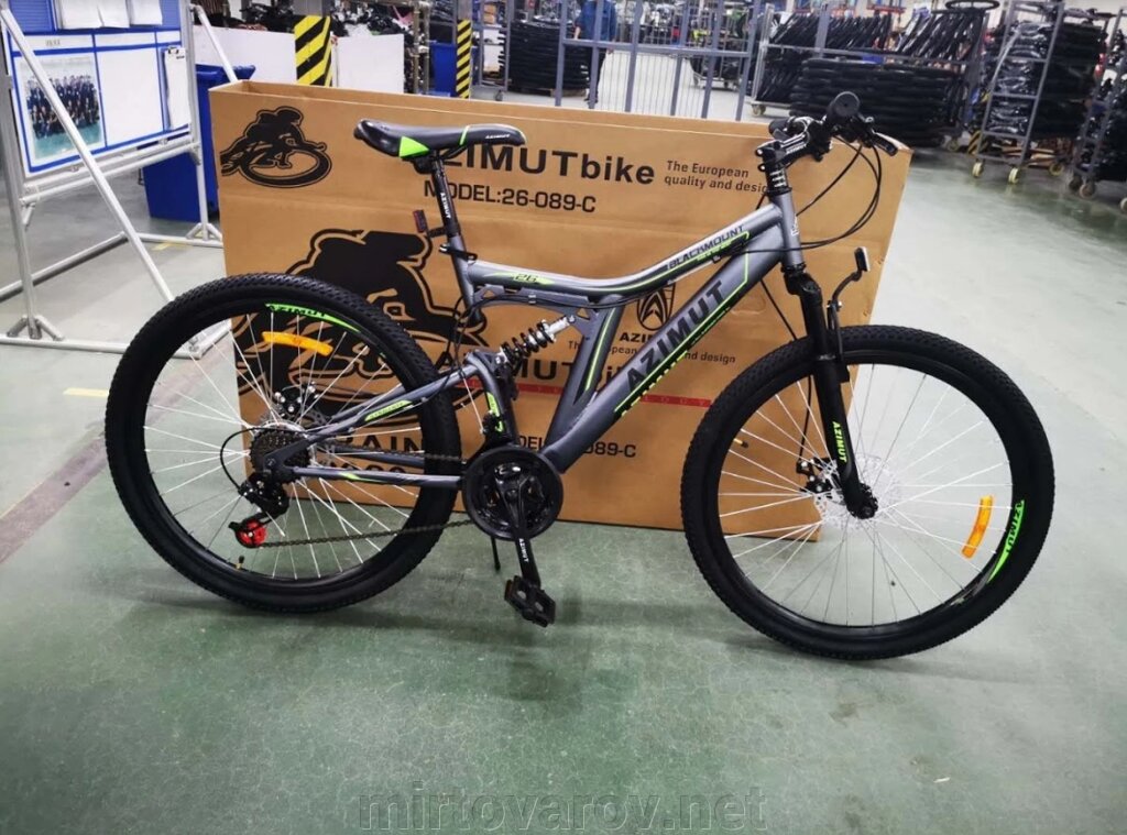 Гірський спортивний двопідвісний велосипед AZIMUT Blackmount 26 дюймів GFRD / SHIMANO / сіро-зелений від компанії Мір товарів - фото 1