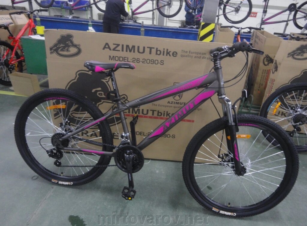 Гірський спортивний однопідвісний велосипед AZIMUT Extreme 26 дюймів GFRD / SHIMANO / сіро-рожевий від компанії Мір товарів - фото 1