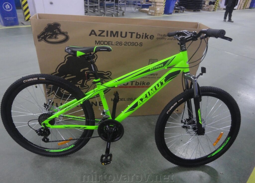 Гірський спортивний однопідвісний велосипед AZIMUT Extreme 26 дюймів GFRD / SHIMANO / зелений від компанії Мір товарів - фото 1