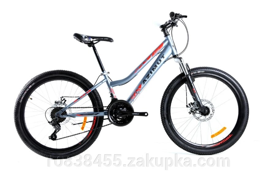 Гірський велосипед AZIMUT Pixel 24 дюймів GFRD / рама 12" / сіро-червоний від компанії Мір товарів - фото 1
