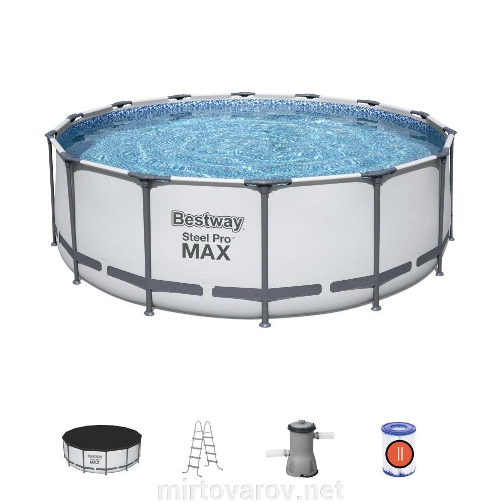 Каркасний круглий басейн BESTWAY 5612X розмір 427-122 см з картриджним фільтр-насосом Драбинкою і Тентом від компанії Мір товарів - фото 1