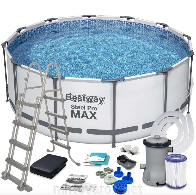 Каркасний круглий басейн Bestway 56420 (366х122см) зі сходами тентом і картриджних фільтр-насосом від компанії Мір товарів - фото 1