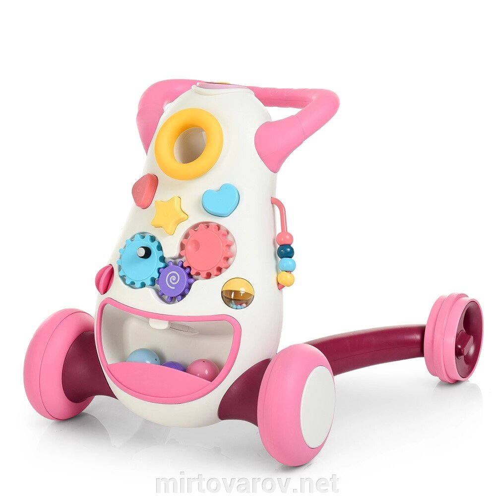 Каталка-ходунки-штовхач для дівчинки K1-pink музика звук, світло (трещітка сортер кульки) рожеві** від компанії Мір товарів - фото 1