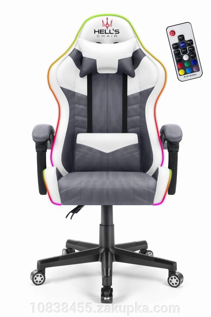 Комп'ютерне крісло Hell's Chair HC-1004 White-Grey LED (тканина) від компанії Мір товарів - фото 1