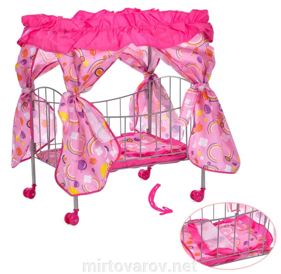 Ліжечко гойдалка дитяче для ляльки MELOGO 9350 E залізна балдахін подушка від компанії Мір товарів - фото 1