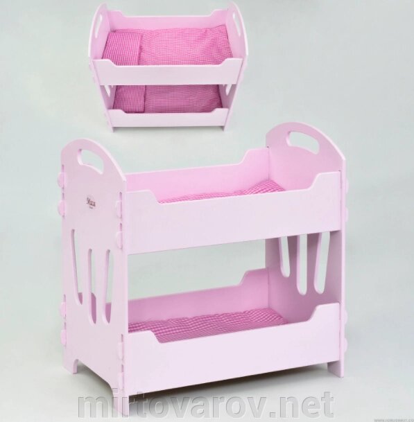 Ліжко двоярусне для ляльок МАСЯ 8002 рожева дерев'яна від компанії Мір товарів - фото 1