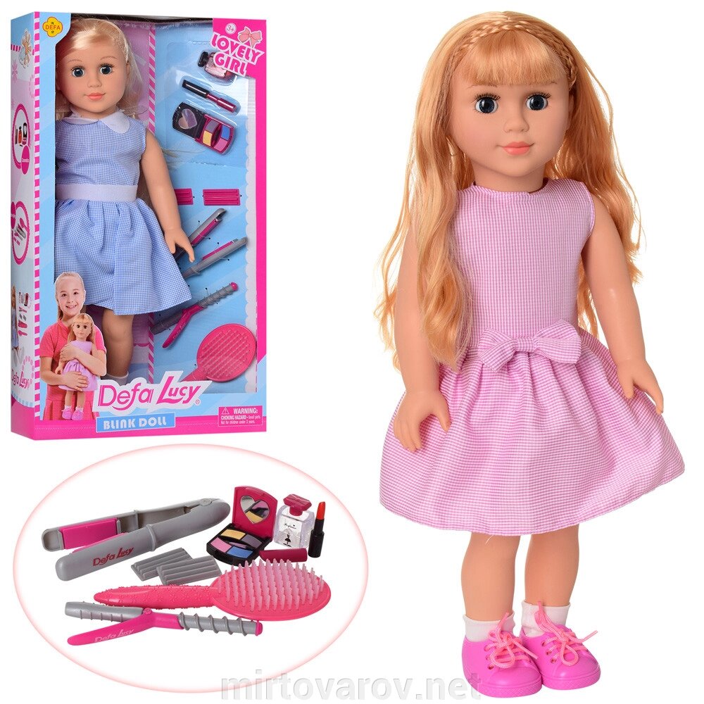 Лялька для дівчинки DEFA 5511 м'яконабивна гребінець плойка косметика 2 види** від компанії Мір товарів - фото 1