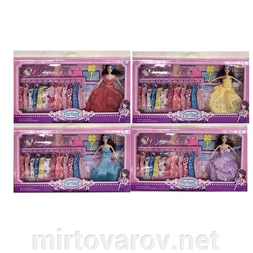 Лялька типу Барбі 2058-1-2-3-4 для дівчинки з нарядами (сукні, сумочки, аксесуари) від компанії Мір товарів - фото 1