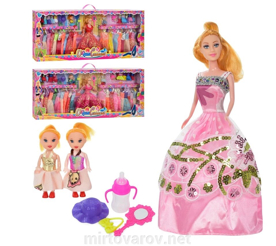 Лялька типу Барбі YT2136 для дівчинки з нарядами (сукні, сумочки, аксесуари) і 2 дочки від компанії Мір товарів - фото 1