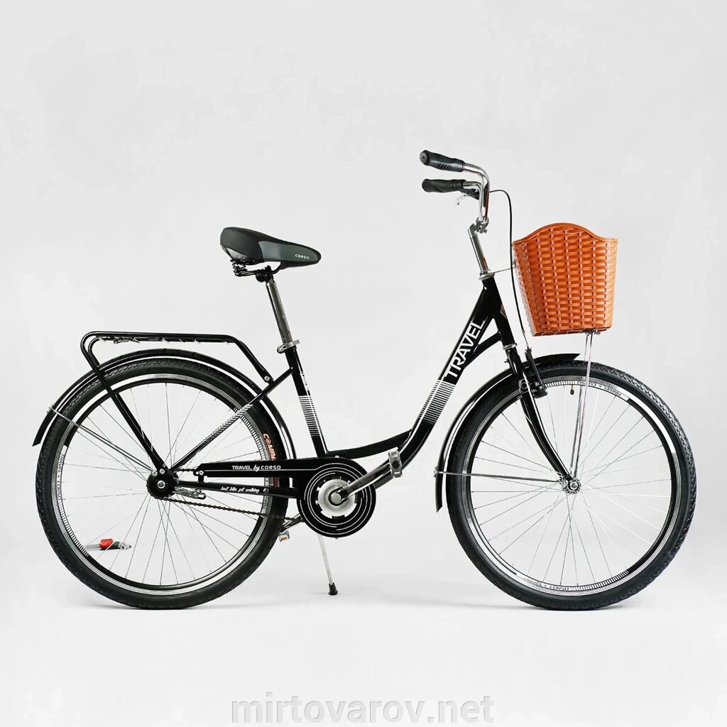 Міський жіночий велосипед Corso Travel 26 дюймів TR-26100 із заниженою рамою та переднім кошиком від компанії Мір товарів - фото 1
