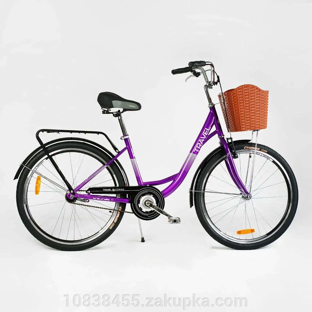 Міський жіночий велосипед Corso Travel 26 дюймів TR-26480 із заниженою рамою та переднім кошиком від компанії Мір товарів - фото 1