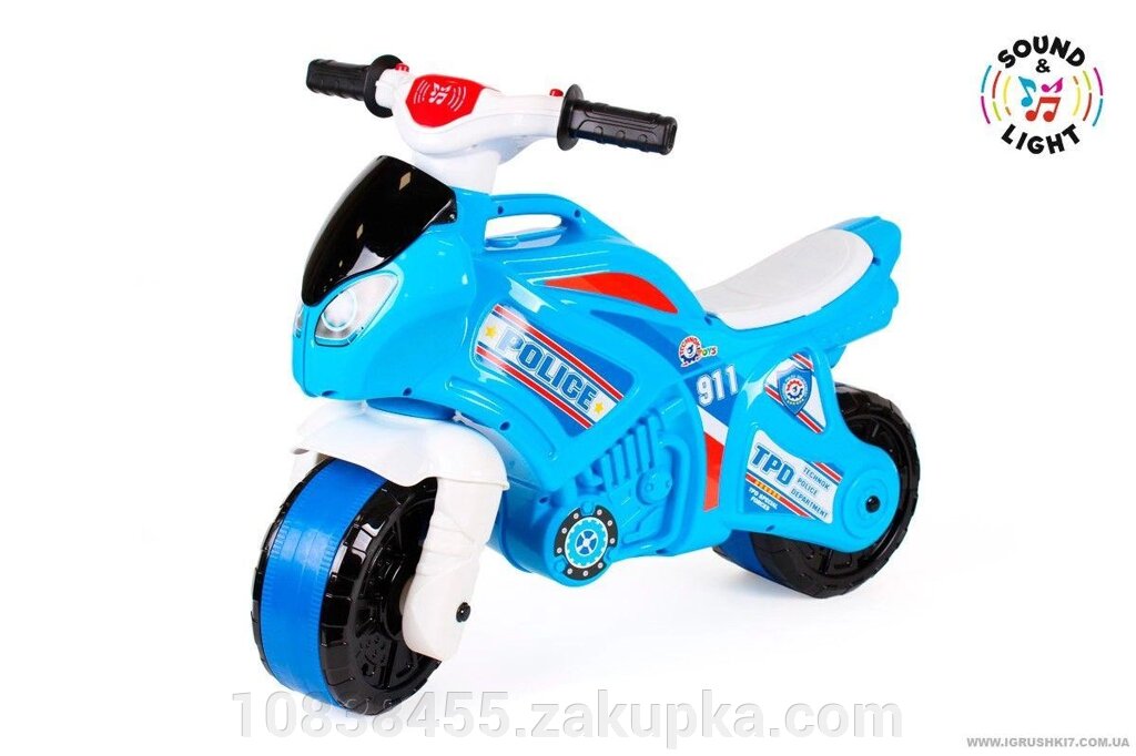 Мотоцикл каталка толокар ТЕХНОК 5781 блакитний Поліція світло звук від компанії Мір товарів - фото 1