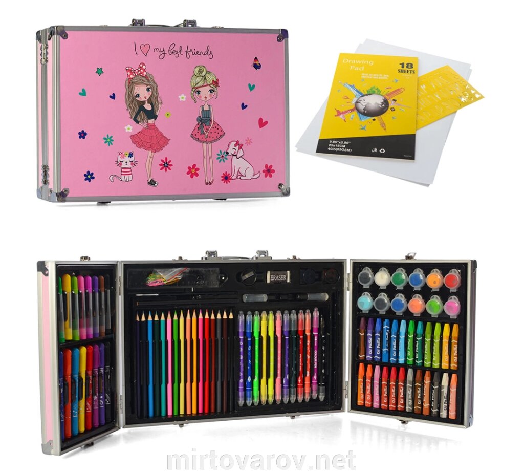 Набір для творчості MK 4536 олівці, акварельні фарби, фломастери і крейди у валізі** від компанії Мір товарів - фото 1