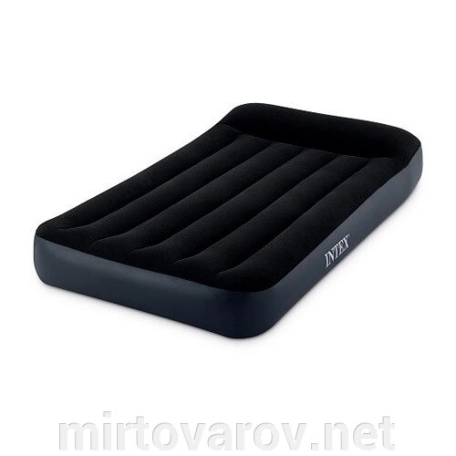 Надувний велюр матрац-ліжко INTEX 64146 Twin Pillow Rest чорний з вбудованим насосом від компанії Мір товарів - фото 1