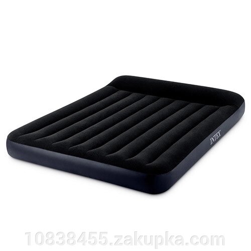 Надувний велюр матрац-ліжко INTEX 64148 Pillow Rest Classic Bed Fiber-Tech чорний з вбудованим насосом від компанії Мір товарів - фото 1