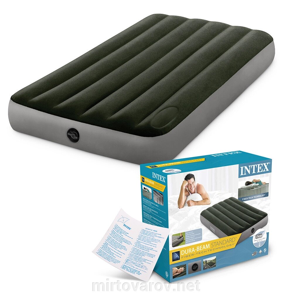 Надувний велюр матрац-ліжко INTEX 64761 зелений з ножним насосом** від компанії Мір товарів - фото 1