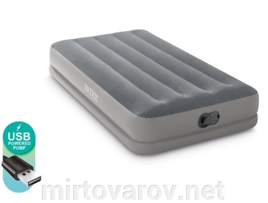 Надувний велюровий матрац-ліжко Intex 64112 Односпальний Розмір 191-99-30 см із вбудованим USB-насосом від компанії Мір товарів - фото 1