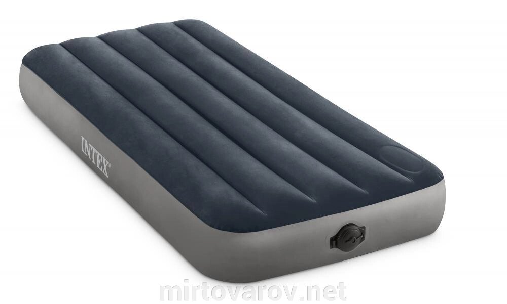 Надувний велюровий матрац-ліжко Intex 64781 Односпальний 191-99-30 см із вбудованим насосом на батарейці 4xAA від компанії Мір товарів - фото 1