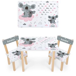 Дитячий столик з двома стільчиками Bambi 501-115(EN) дерев'яний / забарвлення Коала і англ. алфавіт**