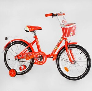 Двоколісний дитячий велосипед 18 дюймів SOFIA-N18-3 з КОШИКОМ та додатк. колесами / для дівчинки помаранчевий