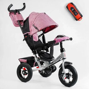 Велосипед коляска триколісний Best Trike 3390/19-795 на надувних колесах/ ФАРА з USB / рожевий для дівчинки