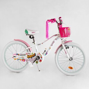 Дитячий двоколісний алюмінієвий велосипед "CORSO Sweety" SW-20603 колеса 20д з КОРЗИНКОЮ/для дівчинки білий