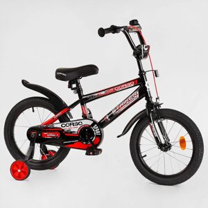 Дитячий двоколісний велосипед 16 дюймів CORSO STRIKER EX-16128 з доповненим. колесами та ручним гальмом/червоний