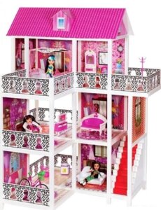 Ляльковий будиночок три поверхи з терасою (у наборі три ляльки)