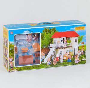 Ігровий будиночок "Щаслива родина" 012-01 ляльковий Дім двоповерховий з підсвічуванням і меблями / 2 фігурки