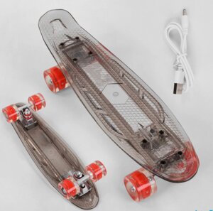 Скейт Пенні борд Best Board S-40133 прозора дека зі світлом / колеса ПУ зі світлом / зарядка USB
